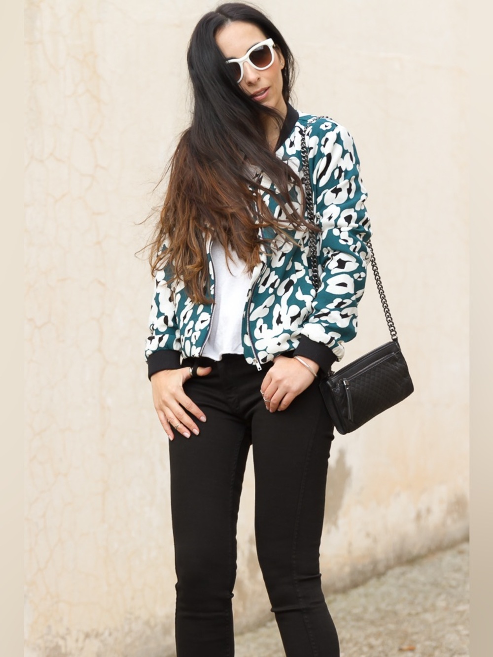 Zara Teal Leopard-Print Bomber Jacket
